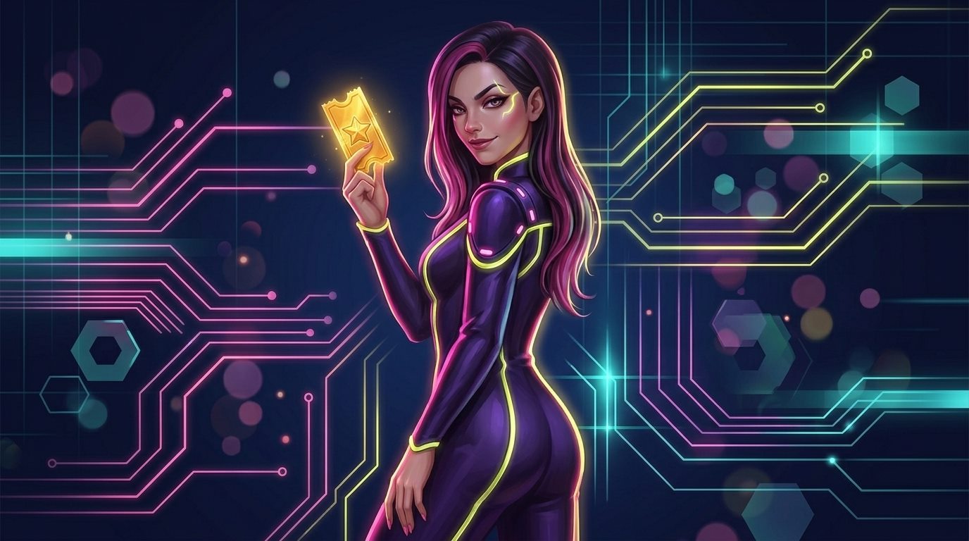 Slotoro Casino — przedstawicielka marki trzyma świecący kupon z kodem promocyjnym